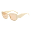 Fashionable square sunglasses with cream frame, amber lenses and geometric temples - Rice White Frame / Tea Lens