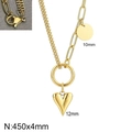 Gold layered stainless steel heart and circle pendant necklace with paperclip chain link - Gold Heart Necklace (KN282941-Z)