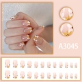 French nude pink press-on nails with yellow daisy floral design in square shape - Little Daisy Nude Pink Style (With Glue) (A3045)