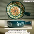 Cuenco de cerámica bohemio verde oscuro con mango y patrón de mandala colorido - Cuenco con Mango Bohemio / Verde