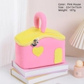 Pink house-shaped PU makeup bag with yellow heart detail and top handle 22x13x15cm - Pink Cottage