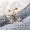 Starfish-shaped drop earrings in golden finish with sparkling white rhinestones and studs - Gold Rhinestone Starfish Dangle Earrings