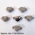 Magnetic heart connector with white rhinestones for jewelry making, 11.0x18.0mm - Heart with Rhinestones / Gunmetal