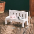 Miniature white wooden bench with pink polka dot and black checkered pillows for decor - White Chair with Pillows