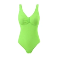 Maillot de bain une pièce vert néon avec texture nid d'abeille et décolleté en V plissé - Vert Fluorescent