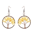 Detail of handmade wire-wrapped tree of life earrings with yellow crystal stones - Antique Copper + Citrine