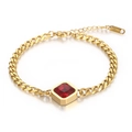 Pulsera de cadena cubana dorada con circonita roja central de acero inoxidable - Dorado (KB168267-KLX)