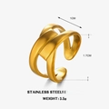 Anillo cruzado de acero inoxidable dorado con 1 cm de ancho y 3,5 g de peso ligero - Tamaño Ajustable / Dorado