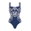 Dettaglio in piano di un costume intero blu navy con stampa a motivi di maiolica - S / Costume intero