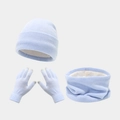 Conjunto de invierno de 3 piezas con gorro, bufanda y guantes táctiles en azul con forro polar - Azul claro