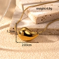 Polished gold water drop pendant necklace on stone background with 4.9g weight info - NK-184 Gold Mini Teardrop Necklace