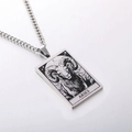 Silver Aries zodiac tarot square pendant necklace in stainless steel with curb chain - Aries / Steel