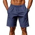 Detailaufnahme dunkelblauer Leinen-Shorts mit elastischem Tunnelzug und bequemer Passform - S / Marineblau