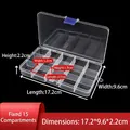 15-compartment transparent plastic storage box with blue buckles 17.2x9.6x2.2cm - Fixed 15-Compartment 17.2x9.6x2.2cm