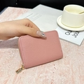 Tarjetero de piel rosa granulada con protección RFID y cremallera dorada elegante - 9 ranuras para tarjetas - Grano de lichi / Rosa Intenso