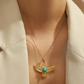 French vintage 18k gold eagle wings necklace with natural turquoise stone pendant - Eagle (DJN025GL)