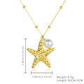 Gold starfish pendant necklace with a white pearl and beaded stainless steel chain - Gold Pearl Starfish Pendant