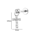 Silver micro-set zircon cross labret piercing with dimension markings, 0.95cm height - Cross (2635-9) / Silver