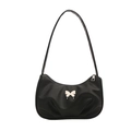 Bolso de hombro negro plisado a la moda con adorno de mariposa plateada y cremallera - Negro