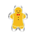 Detailed top view of a gingerbread man shaped stainless steel cookie cutter with yellow trim - Gingerbread Man 7051