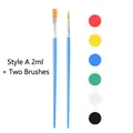 6-color acrylic paint set with 2ml pots and two blue handled artist brushes - 2ml 6 Colors Style A + 2 Brushes