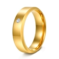 Polished gold-plated stainless steel ring featuring a centered cubic zirconia stone - US 6 / Gold Men's 6MM