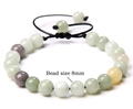 Detail of 8mm multi-color natural tiger eye beads on an adjustable braided rope bracelet - Granite