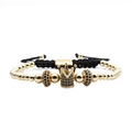Gold and black crown charm bracelet with blue zircon beads on adjustable woven rope - Blue Zirconia Gold Crown Bracelet