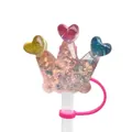 Crown shaped resin straw topper with glitter and hearts for 10mm drinking straws - Multi-Color Heart Pink Crown