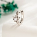 Silver star-shaped hoop earring with sparkling round zircon in 316L stainless steel - White Zirconia