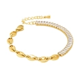 Gouden titanium stalen armband met koffieboon schakels en rechthoekige zirkonia - Armband