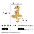 Detailed seahorse ring specs showing waterproof stainless steel and dimensions - Adjustable Open / Gold Seahorse Style (NB-R24149)