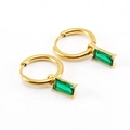Boucles d'oreilles créoles en acier plaqué or 18K avec pendentifs zircon vert émeraude - Rectangle Vert