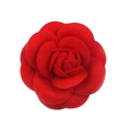 Elegant red fabric camellia brooch pin with layered petals for wedding and suit accessories - No Pearls / Red