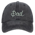 Detailed view of Dad 3D embroidery on washed cotton baseball cap with vintage texture - Washed Black DAD Embroidery Baseball Cap