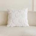 Detail of white plush pillow cover with 3D pumpkin embroidery on a beige sofa - 18x18 Inch / White Pumpkin