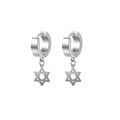 Silver stainless steel hoop earring with a hexagonal star pendant for a hip-hop style - Style 5 (Hexagram Pendant) / Silver