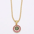 Collana a catena dorata con ciondolo quadrifoglio occhio del male e zirconi colorati - Stile A-Occhio Malocchio Rotondo