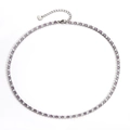 Silver-plated tennis necklace featuring alternating purple and clear round-cut zircons - Platinum Plated White and Purple Zirconia