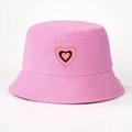 Cappello a secchiello in cotone rosa con motivo a cuore ricamato a tre strati per donna - M (56-58cm) / Rosa Fucsia