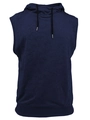 Detail of navy blue sleeveless hoodie fabric texture with drawstring and ribbed hem - 3XL / Tops / Navy Blue