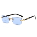 Frameless vintage rectangle sunglasses with light blue jelly lenses and gold metal arms - C9-Transparent Blue