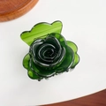 Elegant deep green rose flower hair claw clip in translucent acetate material - 4.5CM / Dark Green