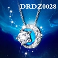 Silver crescent moon necklace with a large round stone on a starry blue background - Xl-56 [with Water Ripple Chain]