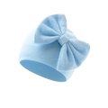 Detail of baby knit hat in light blue with large bow and ribbed cotton texture - Light Blue (Bow Turban Hat)