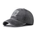 Gorra de béisbol de algodón gris oscuro desgastado con estampado God Got Me unisex - Ajustable / Negro
