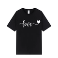 Women's black short sleeve t-shirt featuring a white cursive love print and heart icon - XS / Black 318 (White Print)