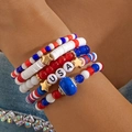 Detail of multi-layer beaded bracelet featuring star charm and USA lettering - USA Theme Beaded(28057-colour)