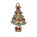 Ciondolo ad albero di Natale in smalto rosso e verde con finitura in lega dorata - Albero di Natale (12516) / 1 Pezzo (15x29mm)