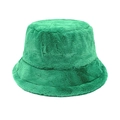 Plush faux rabbit fur bucket hat in bright green color for outdoor winter warmth - M (56-58cm) / Dark Green